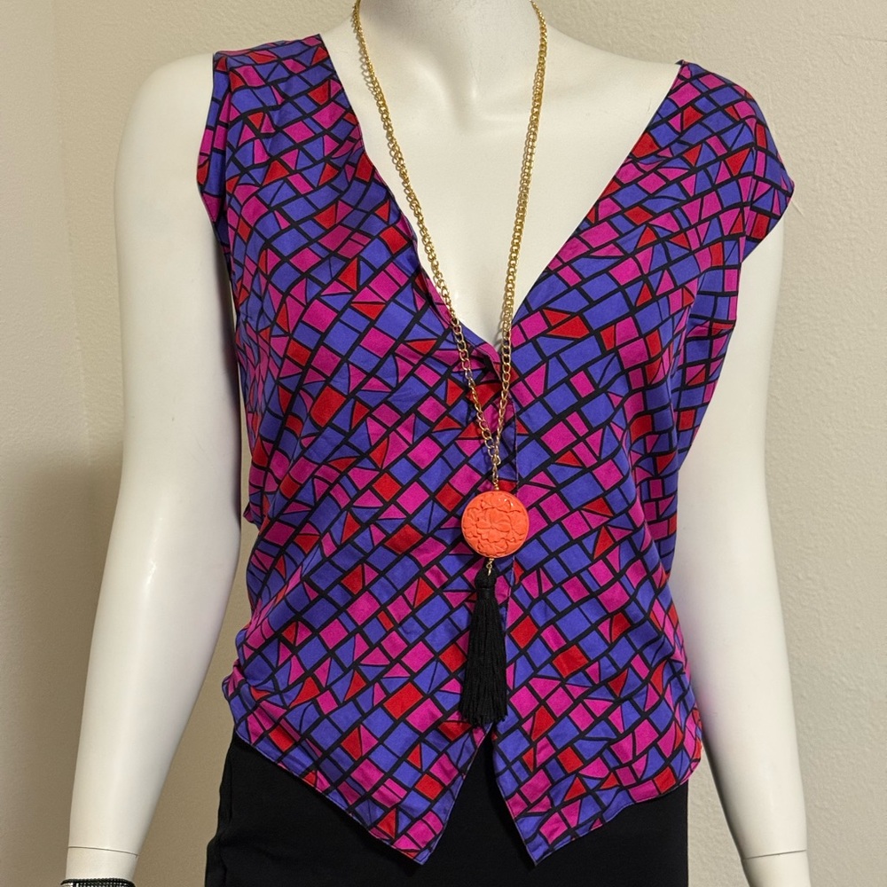 Geometric Patterned Top/Vest- Pink and Blue/Purple by: BOB MACKIE